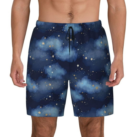 Kdxio Starry Sky Print Men's Swim Trunks with Compression Liner 7 Inch Inseam Quick Dry Swim Shorts
