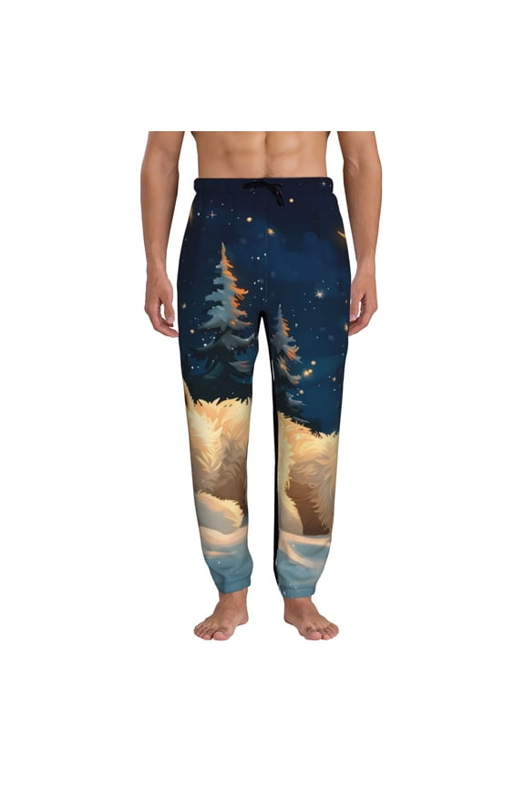Starry Sky Sleep White Bear Pattern Joggers,Sweatpants for Men with Pockets-Small