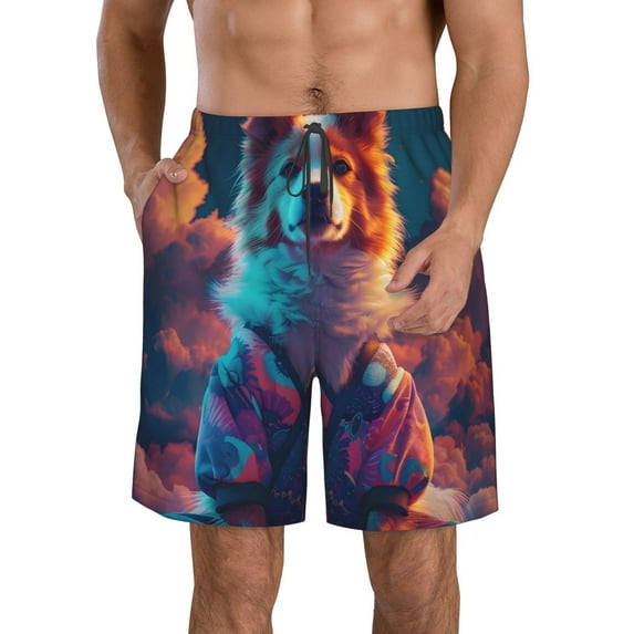 Kdxio Starry Sky White Cloud Puppy Pattern Mens Casual Shorts - Drawstring Summer Beach Sports Shorts for Men