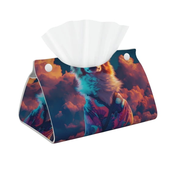 Kdxio Starry Sky White Cloud Puppy Print Tissue Box Cover,Modern PU Leather Rectangular Tissue Box Holder for Bathroom Living Room Bedroom Office Desk Car Home