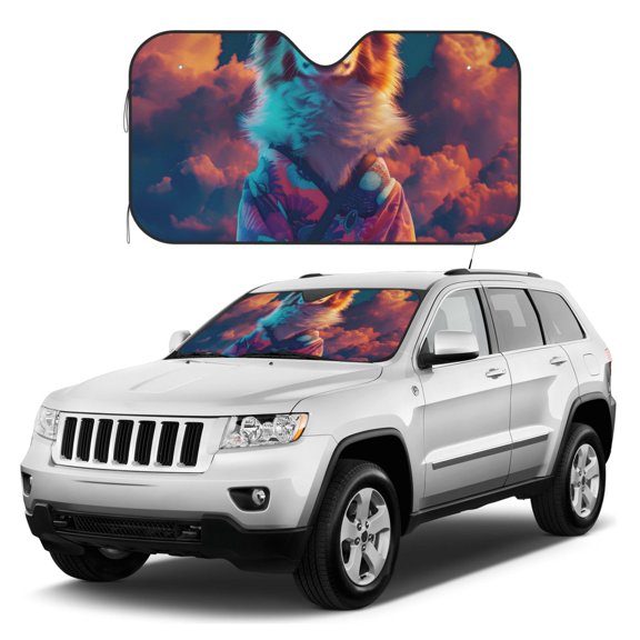 Kdxio Starry Sky White Cloud Puppy Print Windshield Sun Shade, Foldable Sun Blocker for Car,Truck,SUV Automotive Interior Sun Protection,Reflective Shade for Front Windshield(Medium)