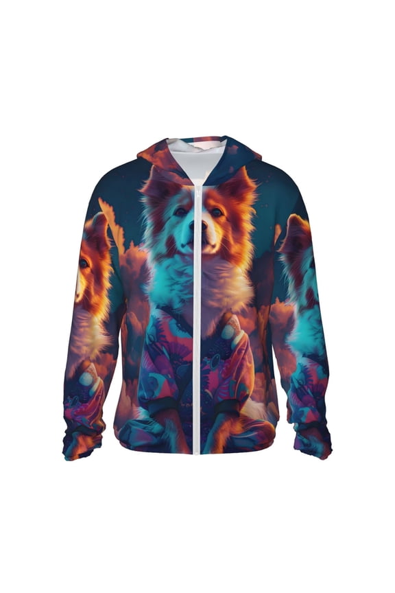 Starry Sky White Cloud Puppy Print Women Men Sun Protection UPF 50+ Jackets Zip Up Long Sleeve Hoodie Hiking Lightweight with Pockets