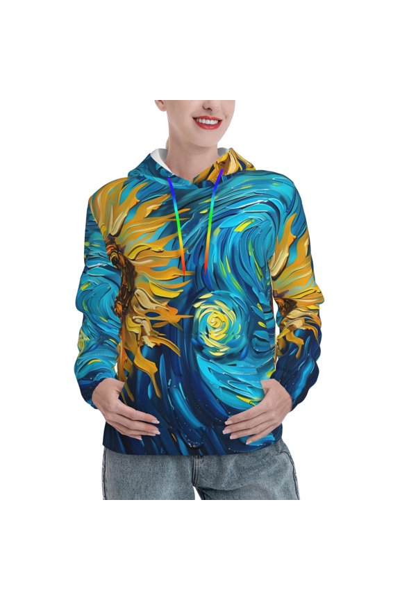 Starry Sunflower Dreamscape Print Womens Oversized Hoodies Sweatshirts Hooded Pullover Tops Sweaters Casual-Medium