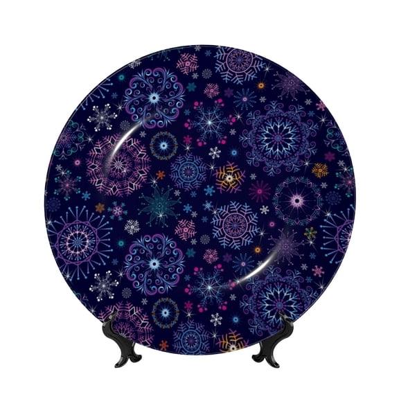Kdxio Stars And Gradient Colorful Snowflakes Bone China Decorative Plate Ceramic Decorative Plate for Home Office Wall Stand Decorative Plates for Home Bedroom-6in