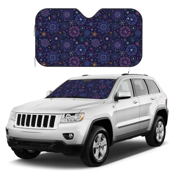 Kdxio Stars And Gradient Colorful Snowflakes Print Windshield Sun Shade, Foldable Sun Blocker for Car,Truck,SUV Automotive Interior Sun Protection,Reflective Shade for Front Windshield()