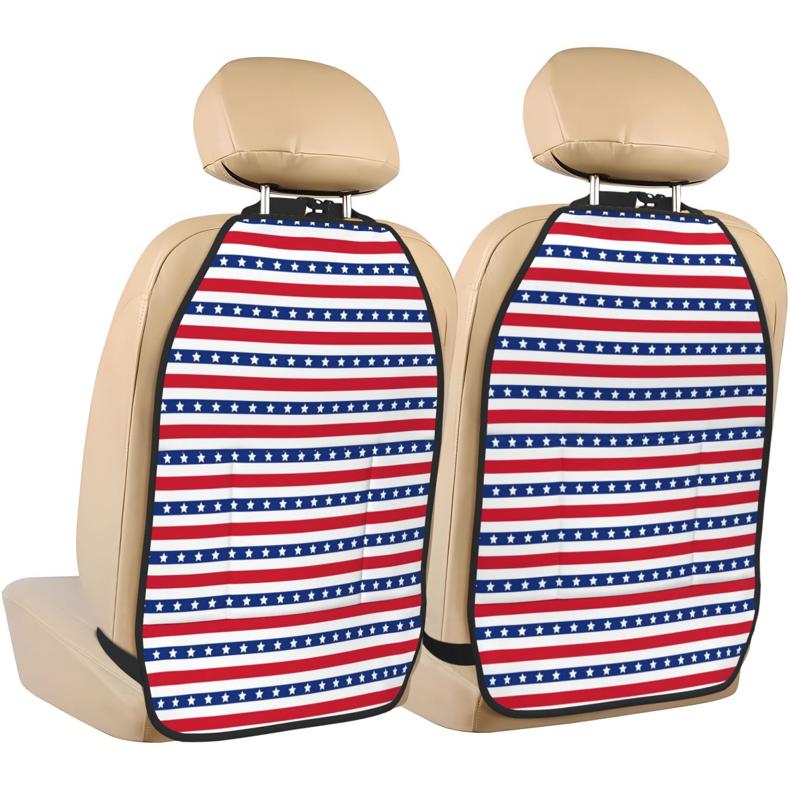 Kdxio Stars And Stripes Print 2 Pack Car Kick Mat Seat Cover Back Protector Mat with Pockets for Organizer Backseat Protector and Storage Anti Kick Pad for Vehicles