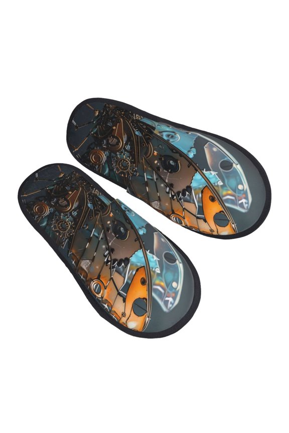 Steampunk Mechanical Butterfly Pattern Slippers for Women Memory Foam Fuzzy House Slippers Bedroom Non-slip Warm Womens Slippers