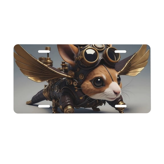 Kdxio Steampunk Squirrel Pilot License Plate Car Front License Plate Car Decoration Car Accessories Front Tag Plate Standard Size