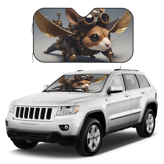 Kdxio Steampunk Squirrel Pilot Print Windshield Sun Shade, Foldable Sun Blocker for Car,Truck,SUV Automotive Interior Sun Protection,Reflective Shade for Front Windshield(Medium)