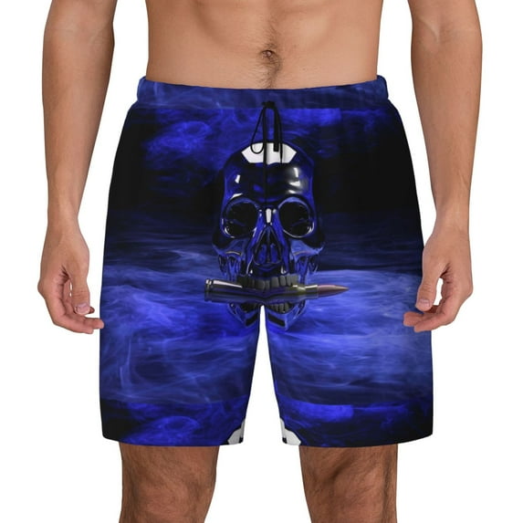 Kdxio Steel Skull Print Men'S Swim Trunks With Compression Liner 7 Inch Inseam Quick Dry Swim Shorts