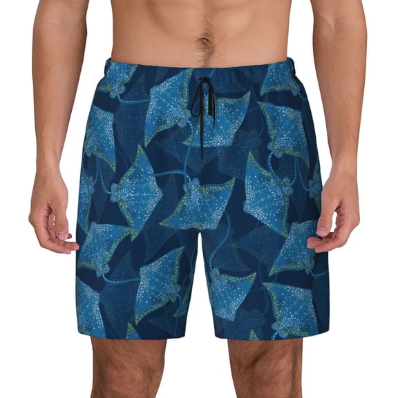 Kdxio Stingray Print Men's Swim Trunks with Compression Liner 7 Inch Inseam Quick Dry Swim Shorts