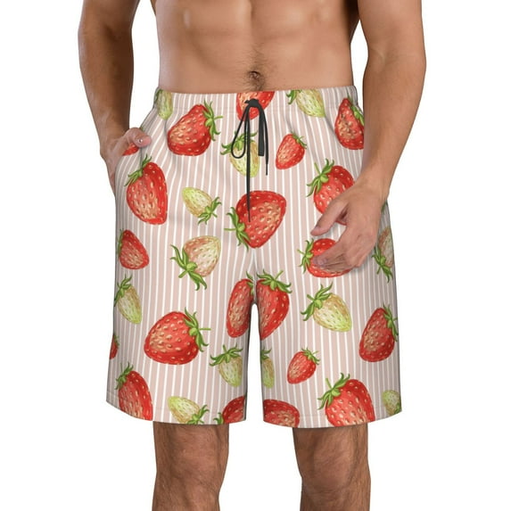Kdxio Strawberries Pattern Mens Casual Shorts - Drawstring Summer Beach Sports Shorts for Men