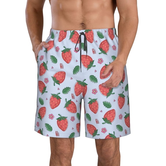 Kdxio Strawberries Pattern Mens Casual Shorts - Drawstring Summer Beach Sports Shorts for Men