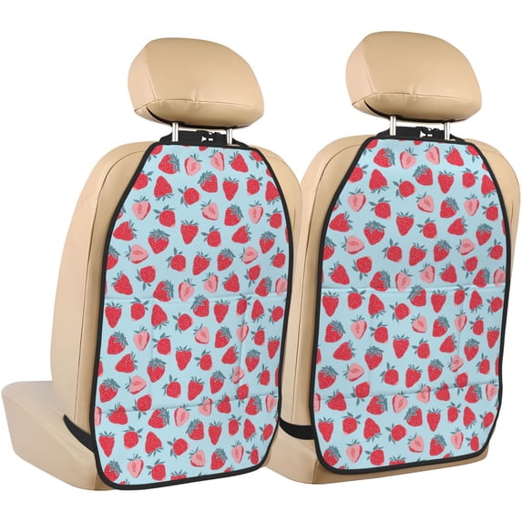 Kdxio Strawberries Print 2 Pack Car Kick Mat Seat Cover Back Protector Mat with Pockets for Organizer Backseat Protector and Storage Anti Kick Pad for Vehicles