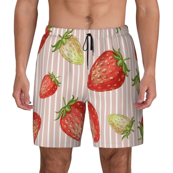 Kdxio Strawberries Print Men'S Swim Trunks With Compression Liner 7 Inch Inseam Quick Dry Swim Shorts