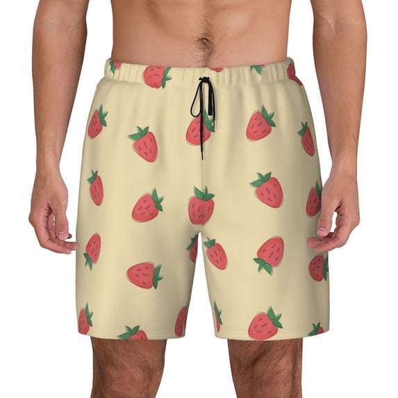 Kdxio Strawberries Print Men's Swim Trunks with Compression Liner 7 Inch Inseam Quick Dry Swim Shorts