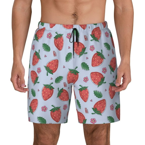 Kdxio Strawberries Print Men's Swim Trunks with Compression Liner 7 Inch Inseam Quick Dry Swim Shorts
