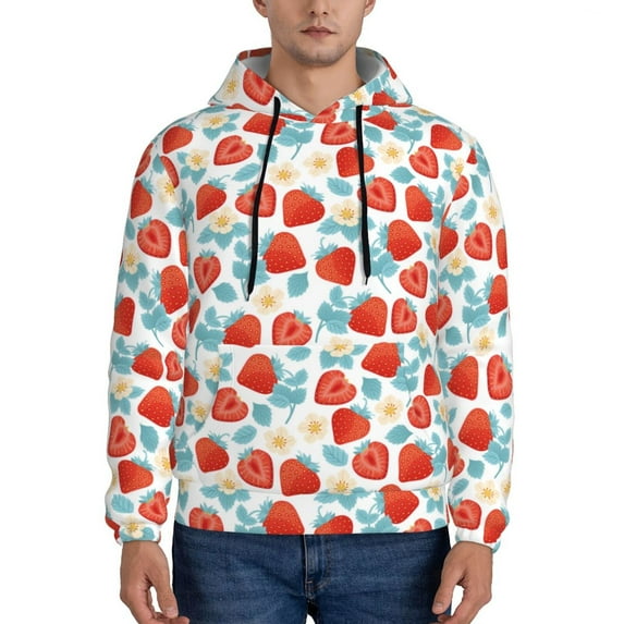 Kdxio Strawberries Print Mens Casual Hooded Collar Drawstring Hoodies Pullover Sweatshirts Casual Long Sleeve Shirts-XX-Large