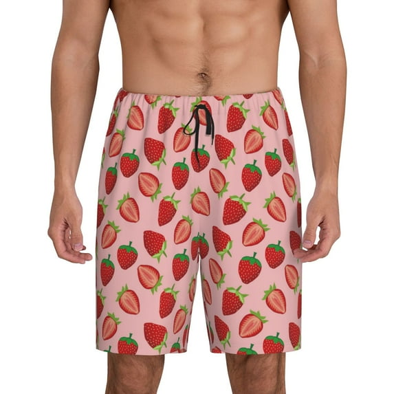 Kdxio Strawberries Print Mens Sleep Shorts Bottoms Soft Comfy Pajama Wear Pants with Drawstring Pockets