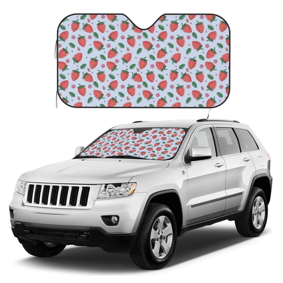 Kdxio Strawberries Print Windshield Sun Shade, Foldable Sun Blocker for Car,Truck,SUV Automotive Interior Sun Protection,Reflective Shade for Front Windshield(Small)
