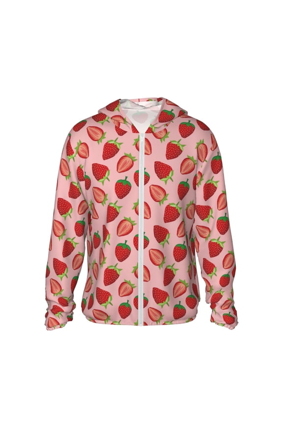 Strawberries Print Women Men Sun Protection UPF 50+ Jackets Zip Up Long Sleeve Hoodie Hiking Lightweight with Pockets