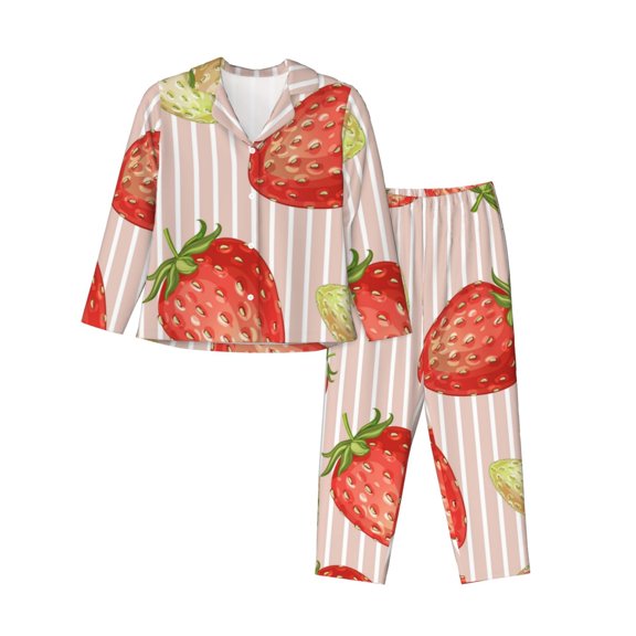 Kdxio Strawberries Women's Pajama Sets Long Sleeve Button Down Sleepwear Nightwear Soft Pjs Lounge Sets-Medium