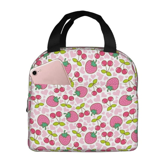 Kdxio Strawberry And Cheery Print Insulated Lunch Bag,Reusable Tote Lunch Box for Women Men,Leakproof Cooler Lunch Bags for Work Office Travel Picnic