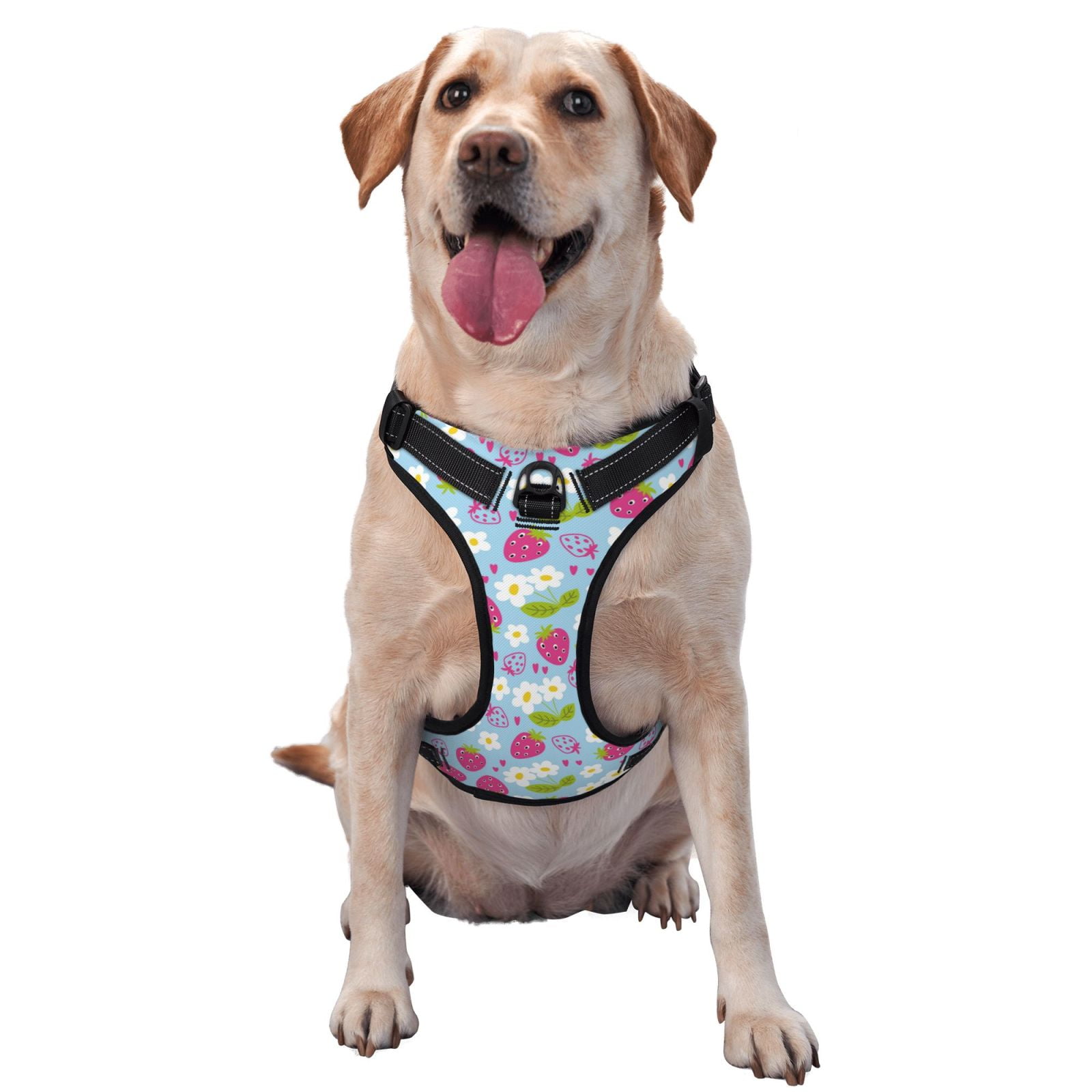 Kdxio Strawberry And Flowers Print No Pull Dog Harness Adjustable Reflective Oxford Easy Control Medium Large Dog Harness for Training and Everyday-