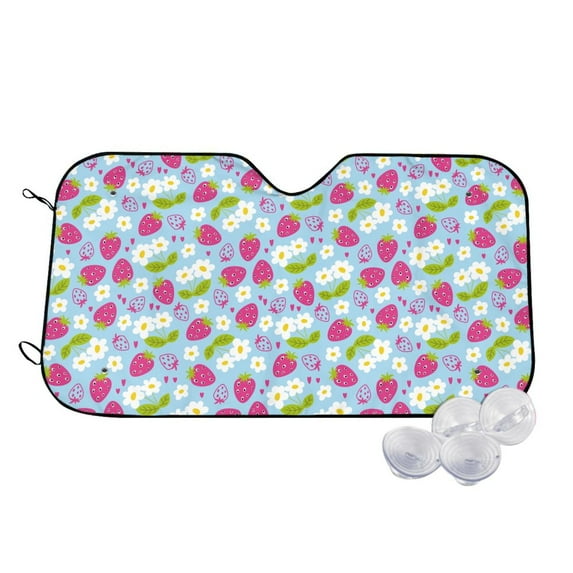 Kdxio Strawberry And Flowers Print Windshield Sun Shade,UV Rays and Sun Heat Protection,Sunshade for Car Windshield,Car Shade Front Windshield - Medium