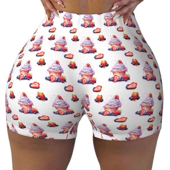 Kdxio Strawberry Blueberry Cream Cake Print Workout Shorts for Women Seamless Soft Smooth Gym Yoga Scrunch Active Shorts