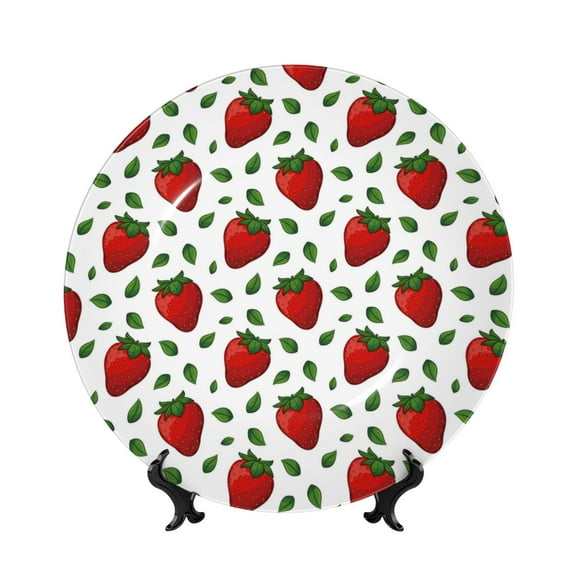 Kdxio Strawberry Bone China Decorative Plate Ceramic Decorative Plate for Home Office Wall Stand Decorative Plates for Home Bedroom-7in