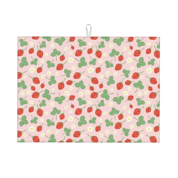 Kdxio Strawberry And Flowers for Dish Drying Mat,24*18 inch Absorbent Dish Drainer Kitchen Counter,Large Size Dish Drying Pad for Countertops,Draining Racks