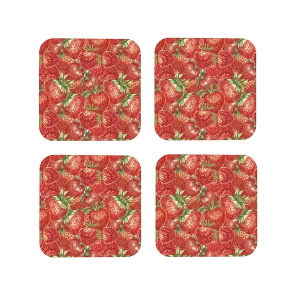Kdxio Strawberry Funny Coasters,4 Pcs Leather Coasters,Housewarming Gifts,Protect Furniture From Water Marks Scratch And Damage