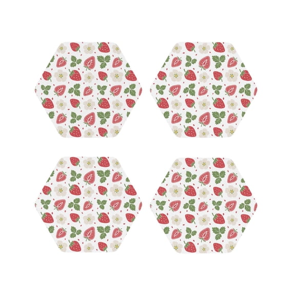 Kdxio Strawberry Funny Coasters,4 Pcs Leather Coasters,Housewarming Gifts,Protect Furniture from Water Marks Scratch and Damage