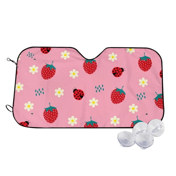 Kdxio Strawberry and Ladybugs Print Windshield Sun Shade,UV Rays and Sun Heat Protection,Sunshade for Car Windshield,Car Shade Front Windshield - Medium