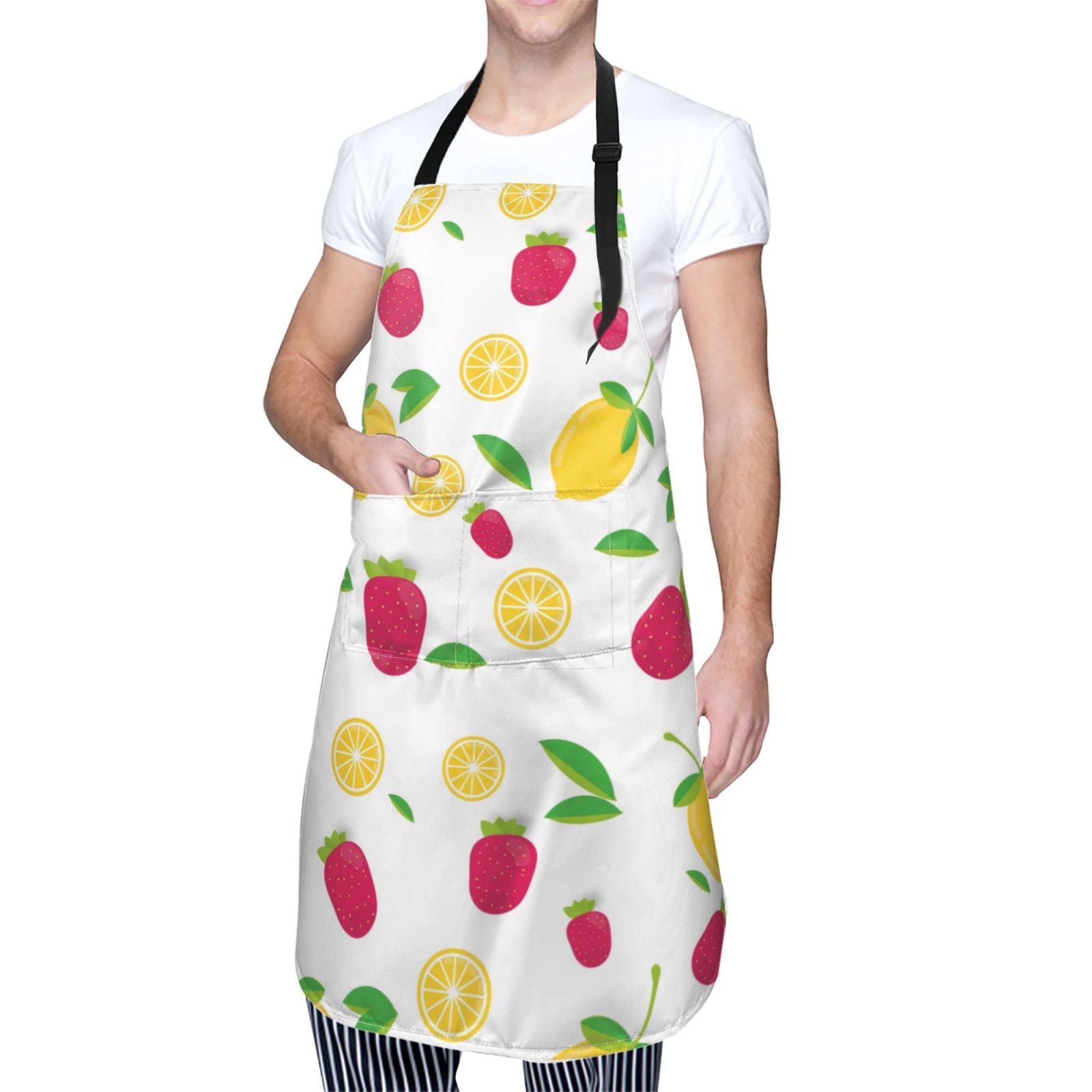 Kdxio Strawberry and Lemon Apron with Pockets Adjustable Kitchen Aprons for Men Women Waterproof Aprons for Cooking,Drawing,Crafting, Baking Household Cleaning