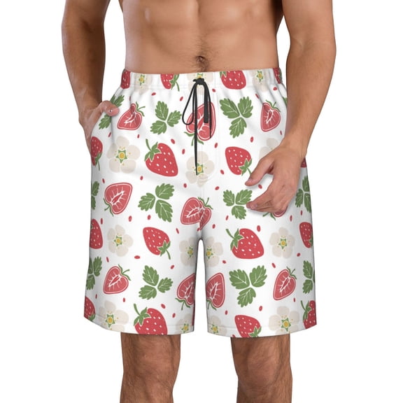 Kdxio Strawberry Pattern Mens Casual Shorts - Drawstring Summer Beach Sports Shorts for Men