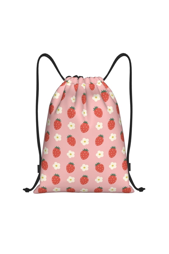 Strawberry Print Drawstring Backpack Bag,Waterproof Draw String Back Sack, Gym Drawstring Bags Swim Bag For Unisex