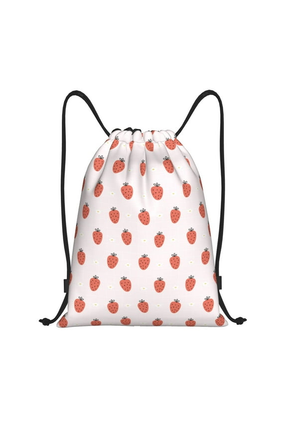 Strawberry Print Drawstring Backpack Bag,Waterproof Draw String Back Sack, Gym Drawstring Bags Swim Bag For Unisex