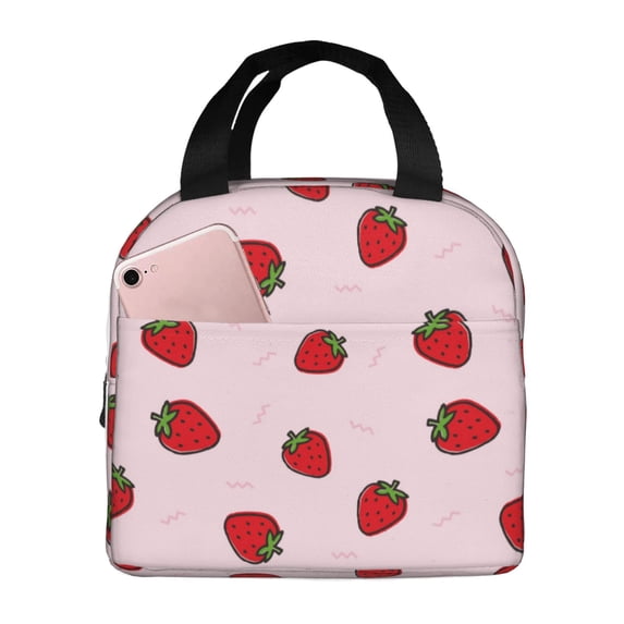 Kdxio Strawberry Print Insulated Lunch Bag,Reusable Tote Lunch Box for Women Men,Leakproof Cooler Lunch Bags for Work Office Travel Picnic