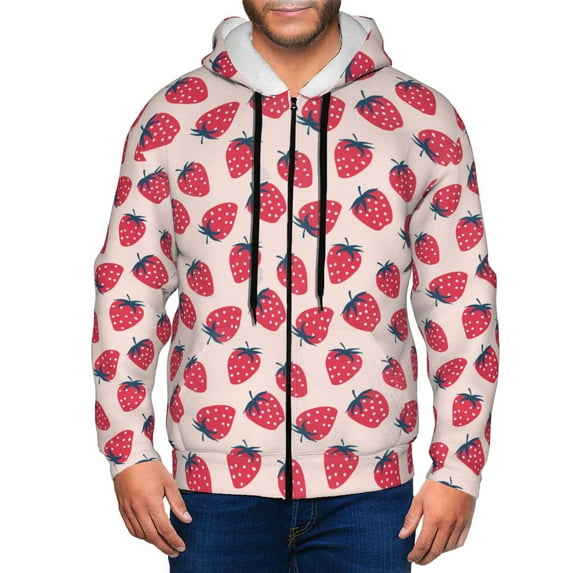 Kdxio Strawberry Print Men Hoodies Casual Hoodies for Men with Zip Pockets Full Zip Long Sleeve Sweatshirt Sports Hooded Jacket-XX-Large