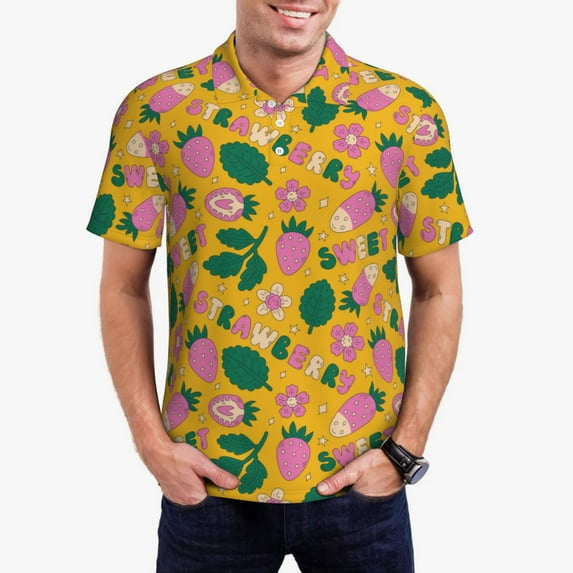 Kdxio Strawberry Print Men's Short Sleeve Polo Shirt,Midweight Men's Shirt
