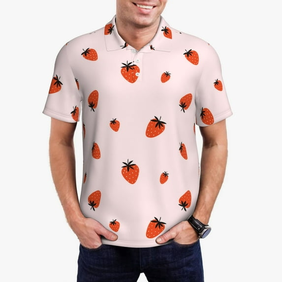 Kdxio Strawberry Print Men's Short Sleeve Polo Shirt,Midweight Men's Shirt