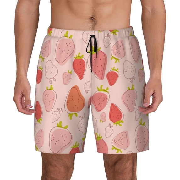 Kdxio Strawberry Print Men's Swim Trunks with Compression Liner 7 Inch Inseam Quick Dry Swim Shorts