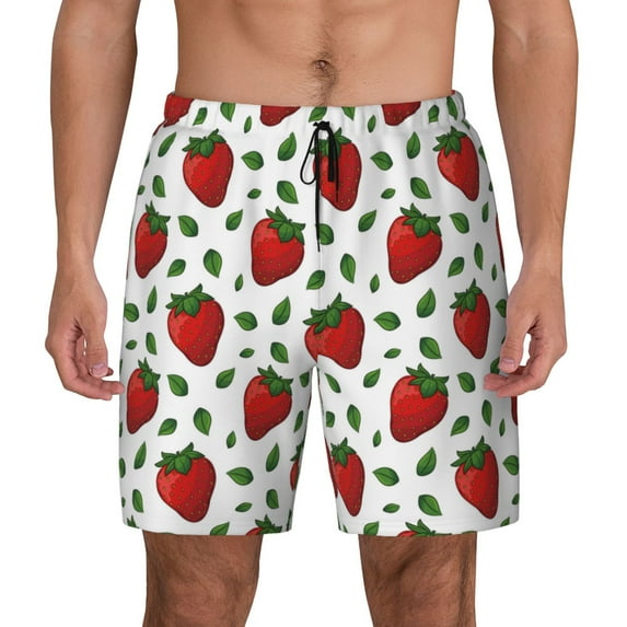 Kdxio Strawberry Print Men's Swim Trunks with Compression Liner 7 Inch Inseam Quick Dry Swim Shorts