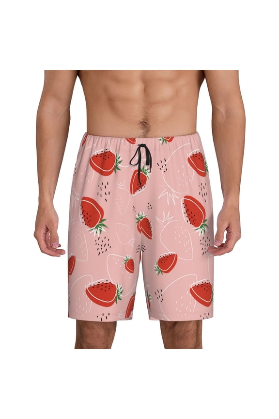 Strawberry Print Mens Sleep Shorts Bottoms Soft Comfy Pajama Wear Pants with Drawstring Pockets