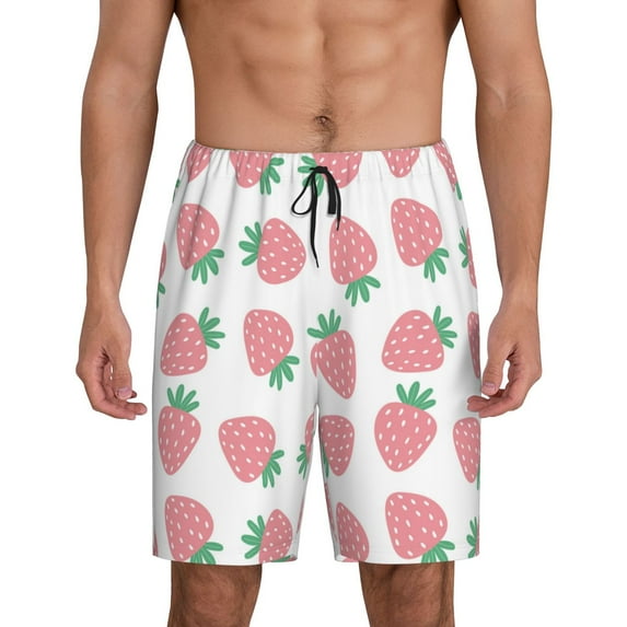 Kdxio Strawberry Print Mens Sleep Shorts Bottoms Soft Comfy Pajama Wear Pants with Drawstring Pockets