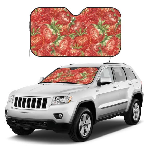 Kdxio Strawberry Print Windshield Sun Shade, Foldable Sun Blocker for Car,Truck,SUV Automotive Interior Sun Protection,Reflective Shade for Front Windshield(Medium)