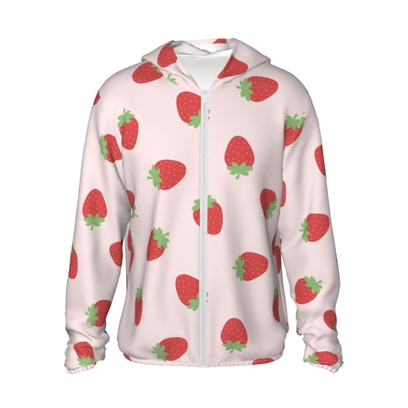 Kdxio Strawberry Print Women Men Sun Protection UPF 50+ Jackets Zip Up Long Sleeve Hoodie Hiking Lightweight with Pockets