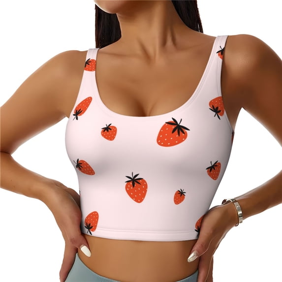 Kdxio Strawberry Print Workout Crop Tank Top for Women Racerback Yoga Tank Tops Athletic Sports Shirts Exercise Undershirts